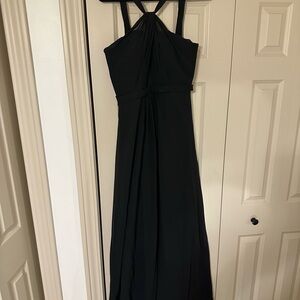 Azazie Black Pleated Halter Maxi Gown